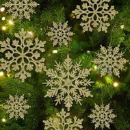 Detailed information about the product 36Pcs Christmas White Snowflake Ornaments Plastic Glitter Snowflake Ornaments for Winter Christmas Tree Decoration, Size Vary Craft Snowflakes(Gold)