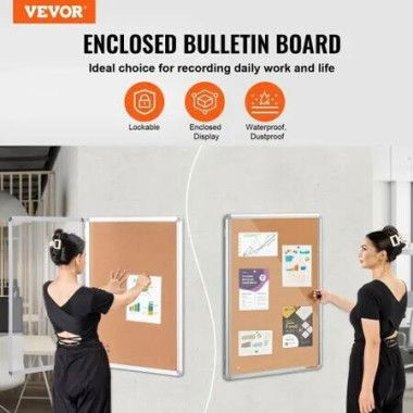 36'x24' Enclosed Cork Board with Aluminum Frame Lockable Bulletin Board