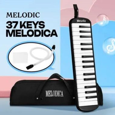 37 Keys Melodica Air Piano Keyboard Black Professional Musical Instrument for Kids Adults with Carrying Bag 2 Mouthpieces