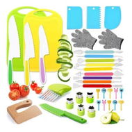 Detailed information about the product 37 Piece Kids Cooking Set, Montessori Kitchen Tools with Plastic Knives, Cutting Board, More Kitchen Accessories,Cooking Fun for Kids