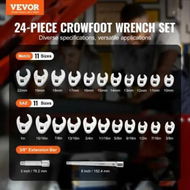 Detailed information about the product 3/8' Drive Crowfoot Wrench Set with 2 Extension Bars, 24-Piece Crows Foot Wrench Set, SAE 3/8'-1' and Metric 10-22 mm, CR-MO Steel Crowfoot Wrench Set, with EVA Tool Organizer