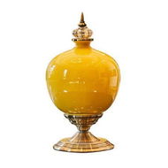 Detailed information about the product 38.50 Cm Ceramic Oval Flower Vase With Gold Metal Base Yellow.