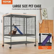 Detailed information about the product 39' Metal Small Animal Cage 2-Tier Rolling Ferret Cage with Tray A Ramp