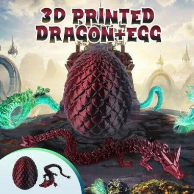 3D Printed Black Red Dragon in an egg Laser Printing Articulated Fidget Toy Flexible Home Office Desk Decor Easter Christmas Birthday Gift Childrens