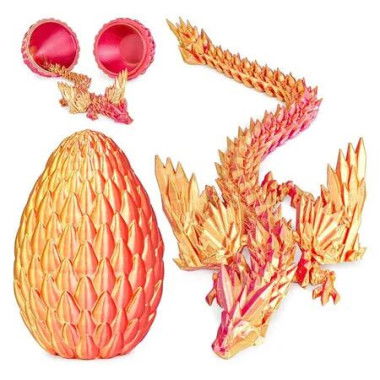 3D Printed Dragon Eggs with Articulated Fly Dragon Inside,Collectible Figurines Fidget Toy Birthday Christmas Gifts for Boys Girls 1 Pack Red Gold