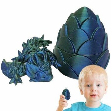 3D Printed Dragon in Egg,Full Articulated Rose Dragon Crystal Dragon with Dragon Egg,Home Decor Executive Desk Toys,Office Decor(Blue And Green)