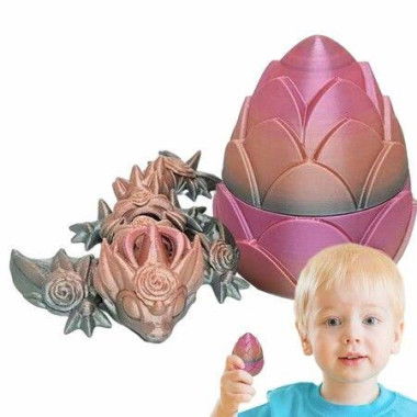 3D Printed Dragon in Egg,Full Articulated Rose Dragon Crystal Dragon with Dragon Egg,Home Decor Executive Desk Toys,Office Decor(Candy Pink)