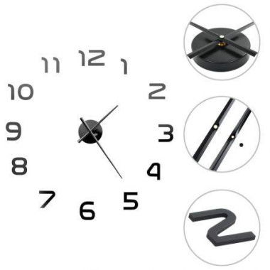 3D Wall Clock Modern Design 100 Cm XXL Black