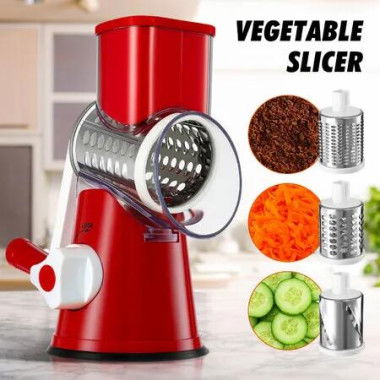 3in1 Vegetable Slicer Rotary Food Potato Mandoline Cheese Grater Drum Fruit Nut Shredder Chopper Cutter Hand Held Manual Kitchen Utensil Cooking Tools
