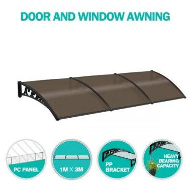 3M DIY Window Door Awning House Canopy Patio UV Rain Cover Sun Shade-Brown