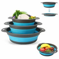 Detailed information about the product 3Pc Folding Strainers,Kitchen Collapsible Silicone Colander,Fruit Vegetable Strainer Silicone Drainer With Ergonomic Handle Color Blue
