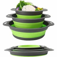 Detailed information about the product 3Pc Folding Strainers,Kitchen Collapsible Silicone Colander,Fruit Vegetable Strainer Silicone Drainer With Ergonomic Handle Color Green