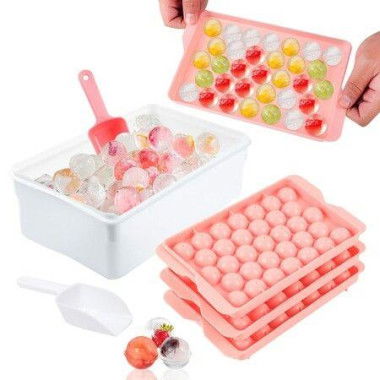 3pc Round Ice Cube Tray With Coolbox Ice Cube Trays In Mini Ball Ice Ball For Freezer 3 Ice Cube Cocktail Adapted Whisky (Ice Cube*3 + Box + Shovel)