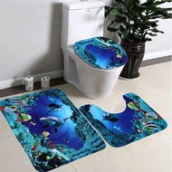 Detailed information about the product 3Pcs 3D Sea World Print Bathroom Rug Set Funny Door Floor Mat 50x80