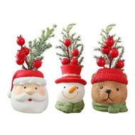 Detailed information about the product 3Pcs Christmas Artificial Resin Mini Red Berry Planter Santa Snowman Small Faux Pot Plants Christmas Decorations for Home Decor