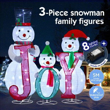 3pcs Christmas Snowman Figures Decorations 3D Xmas LED Lights Decor Home Outdoor Yard Garden Holiday Display Ornaments