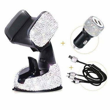 3PCS Crystal Diamond Cell Phone Car Accessories Set