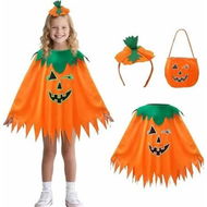Detailed information about the product 3Pcs Halloween Pumpkin Costume Set for Girls Age 4 to 9, Pumpkin Poncho for Girls with Headband and Bag