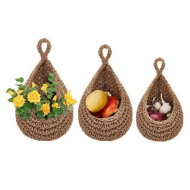 Detailed information about the product 3PCS Hemp Rope Boho Teardrop Hanging Fruit Baskets for Kitchen Handwoven Wall Planters Hooks Green Basket Decor Vegetable Storage Bag
