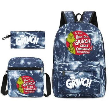 3PCS Kids School Set Backpack Crossbody Bag Pencil Case Perfect Gift Birthdays Holidays Back to School Essentials Christmas Grinch