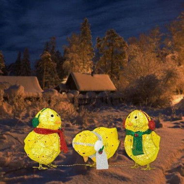 3pcs Light-up Acrylic Chicken With Scarf Holiday Christmas Decoration Colorful Light Batteries Power