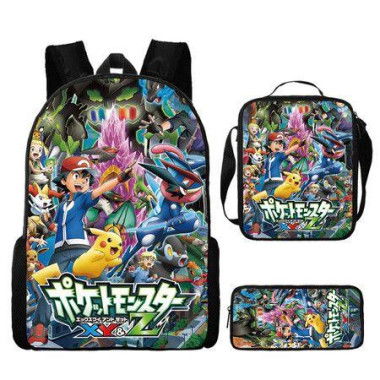 3PCS Pokemon Pikachu Backpack Kids Shoulder Bag ShowBag Pencil Case for Teenager Kid Student