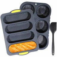 Detailed information about the product 3Pcs Silicone Baguette Pan and Hamburger Bun Pan Set,Non-stick French Bread Baking Mold and 6 Cup Hamburger Bun Mold with Scraper