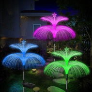 Detailed information about the product 3pcs Solar Garden Lights Outdoor Decorative Waterproof Changing Flower Double-Layer Jellyfish Solar Yard Lights, Outside 7 Color Changing Decoration Fiber Light for Landscape Pathway Patio