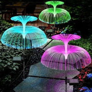 Detailed information about the product 3pcs Solar Garden Lights Outdoor Decorative Waterproof Changing Flower Double-Layer Jellyfish Solar Yard Lights, Outside 7 Color Changing Decoration Fiber Light for Landscape Pathway Patio