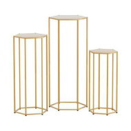 Detailed information about the product 3Pcs Wedding Backdrop Pedestal Stand Gold Metal Hexagon Wedding Frame Plinth Pillars Table