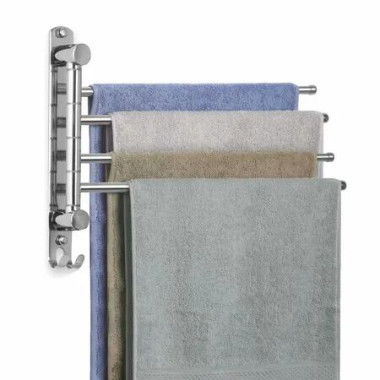 4-Arm Rotating Stainless Steel 304 Towel Rack Bathroom Foldable Towel Bar Space-Saving Christmas Gift