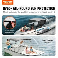 Detailed information about the product 4 Bow Bimini Top Boat Cover Detachable Mesh Sides 600D with Frame 79-84W