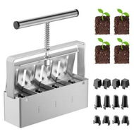 Detailed information about the product 4-Cell Soil Block Maker with 2 Inch Blocks and 3 Seed Pin Sizes | Comfortable Handle for Easy Blocking in Gardens, Greenhouses, and Plant Propagation