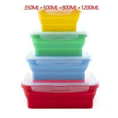 4 Collapsible Silicone Food Storage Container,Leftover Meal box For Kitchen,Lunch Boxes,Microwave,Dishwasher and Freezer Safe 4 Color