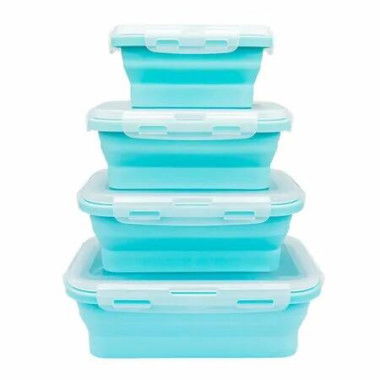 4 Collapsible Silicone Food Storage Container,Leftover Meal box For Kitchen,Lunch Boxes,Microwave,Dishwasher and Freezer Safe Color Mint Green