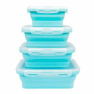 Detailed information about the product 4 Collapsible Silicone Food Storage Container,Leftover Meal box For Kitchen,Lunch Boxes,Microwave,Dishwasher and Freezer Safe Color Mint Green