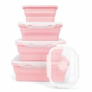 Detailed information about the product 4 Collapsible Silicone Food Storage Container,Leftover Meal box For Kitchen,Lunch Boxes,Microwave,Dishwasher and Freezer Safe Color Pink