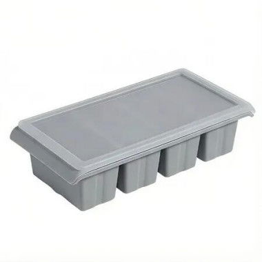 4 Cups Silicone Ice Cube Tray 1 Cup/250 mL Silicone Freezer Tray with Lids,Perfect for Storing Soup,Broth,Sauces,Batch Cooking Color Grey