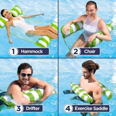 4-in-1 Inflatable Pool Float Multi-Purpose Hammock, Saddle, Drifter & Exercise Mat Durable PVC Construction(120 x 65 cm Green)