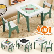 Detailed information about the product 4 IN 1 Kids Table and Chairs Set Childrens Picnic Play Activity Centre Furniture Outdoor Indoor Study Craft Drawing Storage Desk with 2 Tabletops