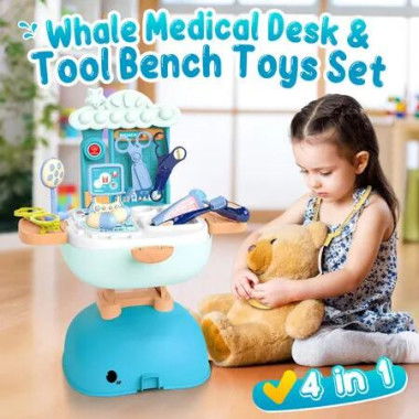 4 In 1 Pretend Toy Doctor Kit Dentist Medical Tools Work Bench Play Table Desk Sensory Centre Stethoscope Backpack Case 39 Pieces Children Gifts