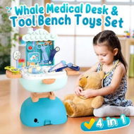 Detailed information about the product 4 In 1 Pretend Toy Doctor Kit Dentist Medical Tools Work Bench Play Table Desk Sensory Centre Stethoscope Backpack Case 39 Pieces Children Gifts