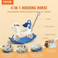 Detailed information about the product 4 in 1 Rocking Horse for Toddlers 1-3 Years Baby Rocking Horse with Detachable Balance Board Push Handle and 4 Smooth Wheels Support up to 80 lbs HDPE