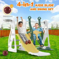 Detailed information about the product 4 in 1 Slide Swing Set Kids Steps Climber Ladder Basketball Hoop Activity Centre Playground Freestanding Indoor Outdoor Playset Toy