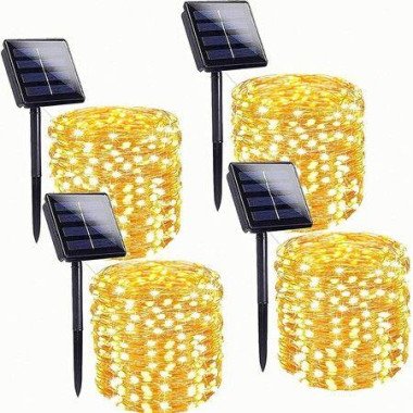 4-Pack 160ft 400 LED Solar String Lights Outdoor Waterproof Solar Fairy Lights With 8 Lighting Modes Solar Outdoor Lights For Tree Christmas Wedding Party Decorations Garden Patio (Warm White)