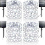 Detailed information about the product 4 Pack 160FT 400 LED Solar String Lights,Waterproof Solar Fairy Lights with 8 Lighting Modes,Solar Outdoor Lights (Daylight White)