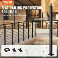 Detailed information about the product 4-Pack Cable Railing Post 42' x 1' x 2' Steel Horizontal Hole Deck Railing Post 12 Pre-Drilled Holes SUS304 Stainless Steel Cable Rail Post Black