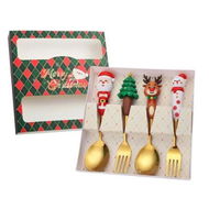 Detailed information about the product 4 Pack Christmas Tree Doll Spoon Set Stainless Steel Dessert Forks for Holiday Parties and Gifts