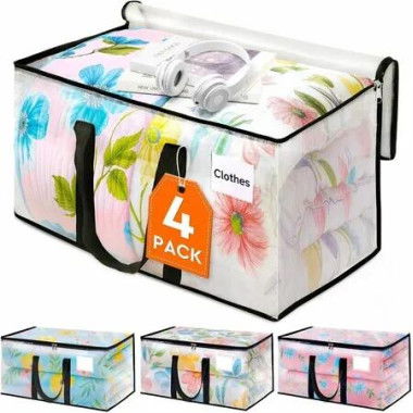 4 Pack Heavy Duty Clear Moving Storage Bags,Zippered Storage Bags, Extra Thick Handles and Waterproof Packing Boxes for Moving,Storage