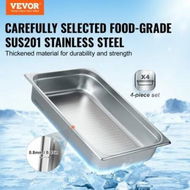 Detailed information about the product 4 Pack Hotel Pans Full Size Anti-Jam Steam Pan with Lid 0.8mm Thick Stainless Steel Steam Table Pan 4-Inch Deep Commercial Table Pan Catering Storage